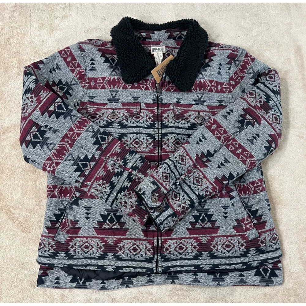 Duluth Trading Co Women's size L Navajo Blanket Coat Aztec Sherpa Trim NEW $129
